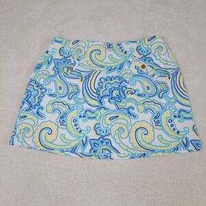 Pappagallo Women's L Isabel Blue Yellow Paisley Resortwear Casual Skirt Skort